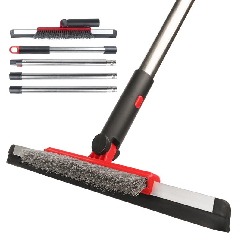 MuLing Floor Squeegee Scrubber Shower Squeegee with Grout Brush.14 Squeegee Broom and 55" Stainless Steel Handle for Floor,Glass,Garage,Window,Shower Floor,Bathroom,Kitchen, Wall,Tile (RED) - Image 1