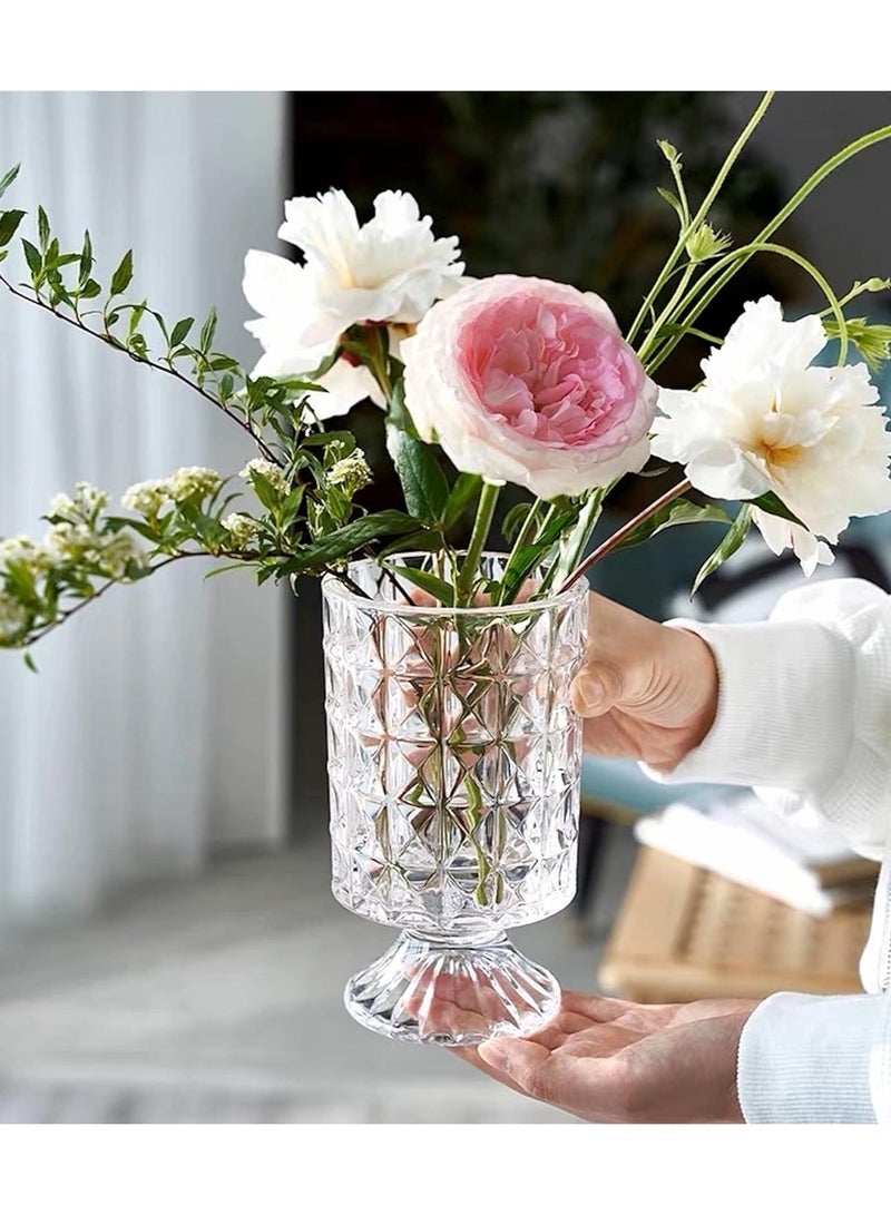 Home zone Large Clear Pedestal Vases for Centrepieces Crystal Glass Ribbed Footed Flower Vase Fluted Wide Unique Decorative Vase for Wedding Birthday Anniversary Events Table Décor - Image 1