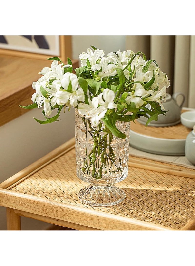 Home zone Large Clear Pedestal Vases for Centrepieces Crystal Glass Ribbed Footed Flower Vase Fluted Wide Unique Decorative Vase for Wedding Birthday Anniversary Events Table Décor - Image 2