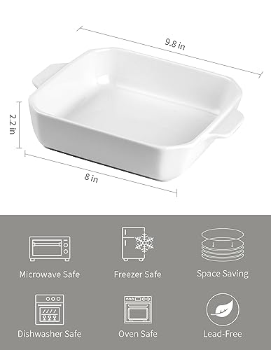 Onniyor Ceramic Baking Dishes, Square Baking Pans with Handles, Lasagna Pans Deep, Brownie Pans for Cooking, Casserole Dishes, Cake Pans, Bakeware Set for Kitchen, Oven Safe, 8 x 8 inches, Set of 2, - Image 2