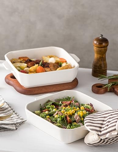 Onniyor Ceramic Baking Dishes, Square Baking Pans with Handles, Lasagna Pans Deep, Brownie Pans for Cooking, Casserole Dishes, Cake Pans, Bakeware Set for Kitchen, Oven Safe, 8 x 8 inches, Set of 2, - Image 3