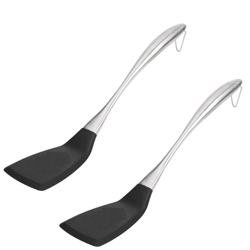 FS COOL Flexible Silicone Spatula for Nonstick Cookware HeatResistant Stainless Steel Handle Kitchen Spatula for Eggs Cookies Burgers Omelettes BPA Free Pack of 2 Black - Image 1