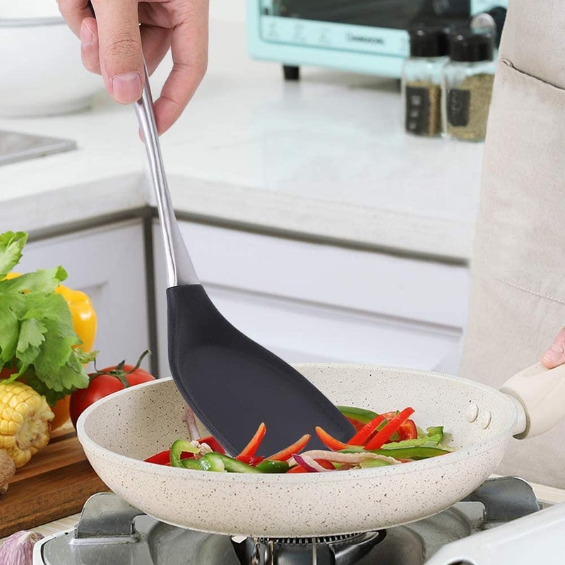 FS COOL Flexible Silicone Spatula for Nonstick Cookware HeatResistant Stainless Steel Handle Kitchen Spatula for Eggs Cookies Burgers Omelettes BPA Free Pack of 2 Black - Image 3