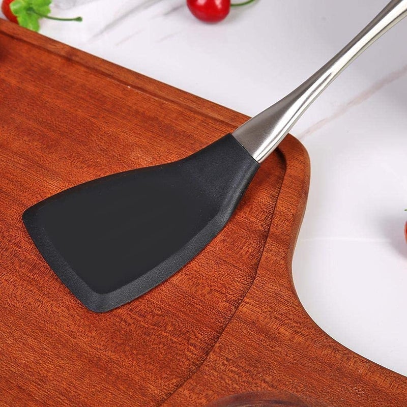 FS COOL Flexible Silicone Spatula for Nonstick Cookware HeatResistant Stainless Steel Handle Kitchen Spatula for Eggs Cookies Burgers Omelettes BPA Free Pack of 2 Black - Image 4