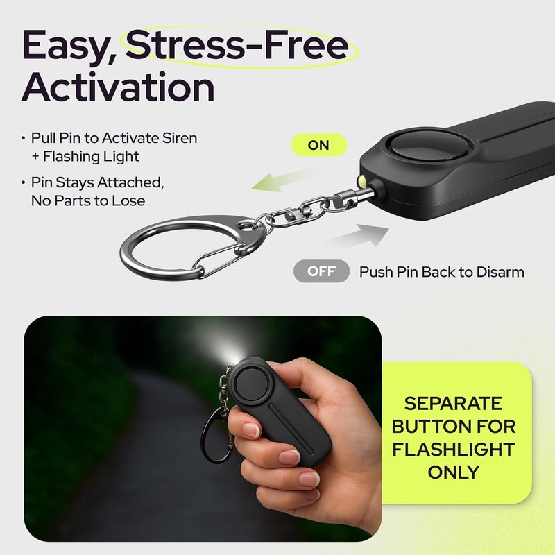 WETEN Personal Alarm Keychain for Women Self Defense - Loud Safety Whistle Alert Device with LED Light – 130 dB Emergency Security Handheld Siren Key Chain by , Black - Image 3