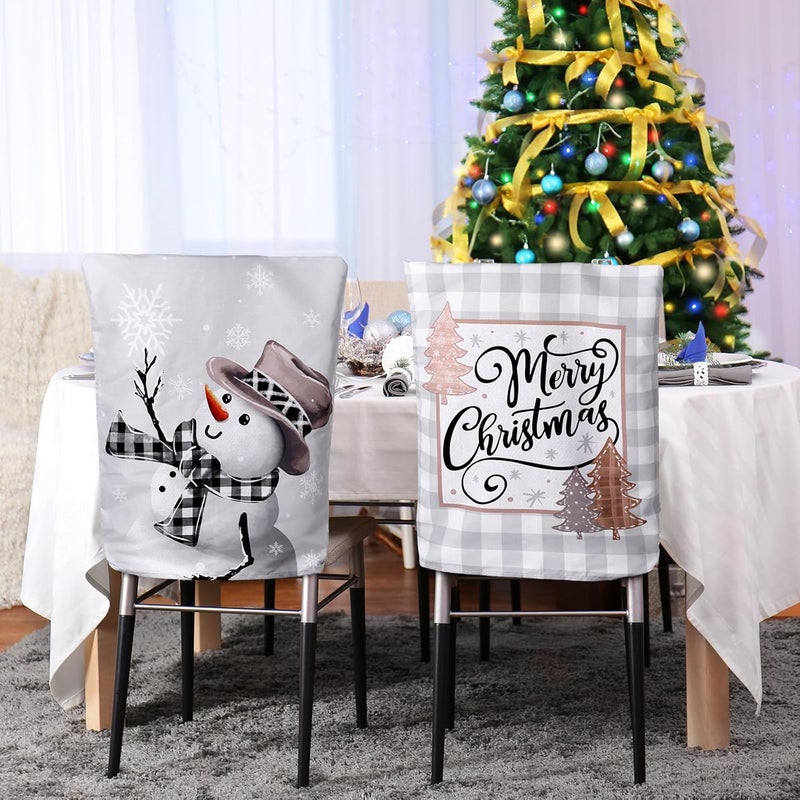 FuWeave 6 Pcs Christmas Chair Covers Beige Christmas Snowflake Chair Back Covers Xmas Chair Protector Slipcovers Washable Winter Dining Room Seat Covers for Home Hotel Kitchen Decorations - Image 5