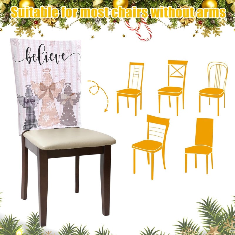 FuWeave 6 Pcs Christmas Chair Covers Beige Christmas Snowflake Chair Back Covers Xmas Chair Protector Slipcovers Washable Winter Dining Room Seat Covers for Home Hotel Kitchen Decorations - Image 4