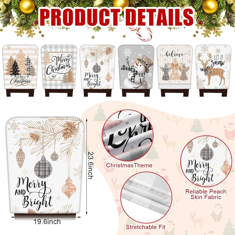 FuWeave 6 Pcs Christmas Chair Covers Beige Christmas Snowflake Chair Back Covers Xmas Chair Protector Slipcovers Washable Winter Dining Room Seat Covers for Home Hotel Kitchen Decorations - Image 3