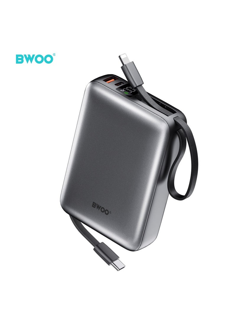 BWOO Power Bank With Digital Power Display Built-In Cable 20000Mah Silver - Image 1