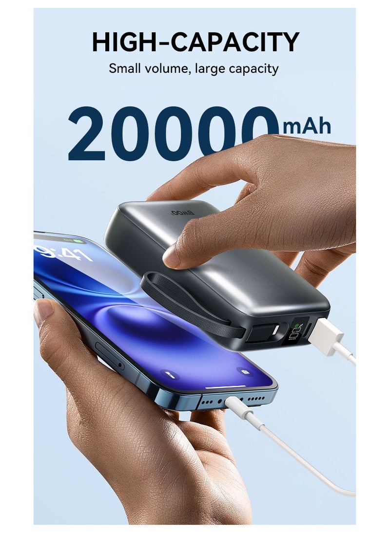BWOO Power Bank With Digital Power Display Built-In Cable 20000Mah Silver - Image 4