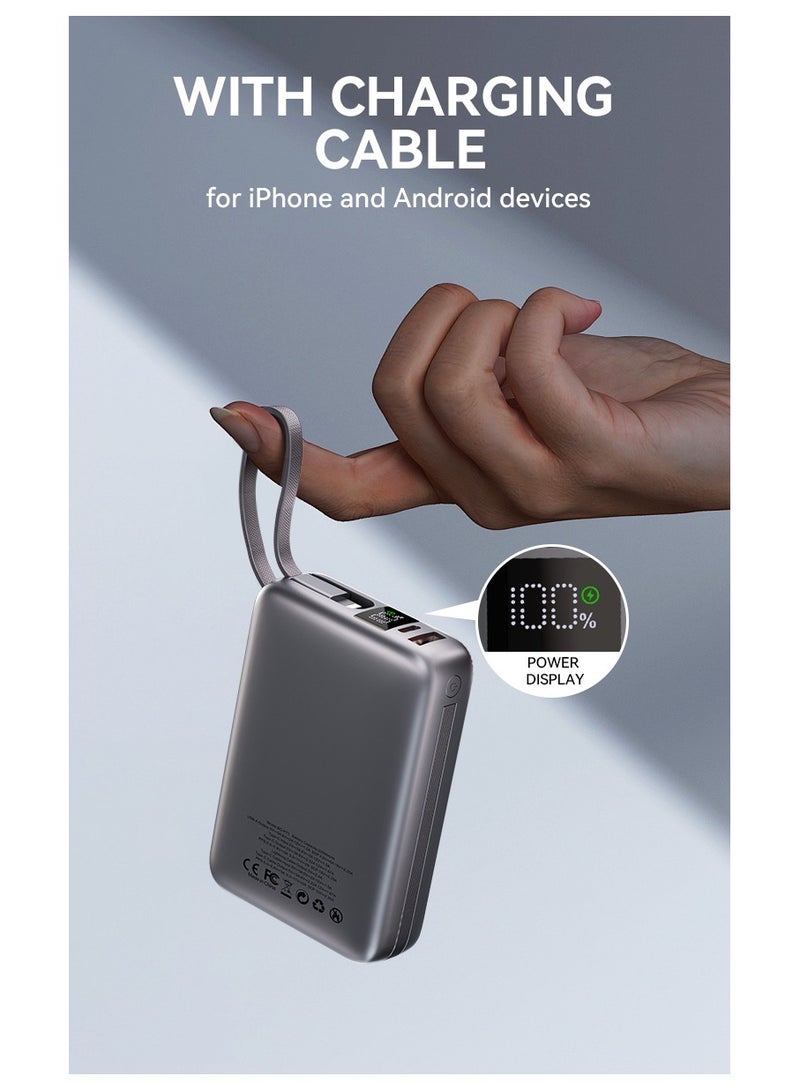 BWOO Power Bank With Digital Power Display Built-In Cable 20000Mah Silver - Image 5