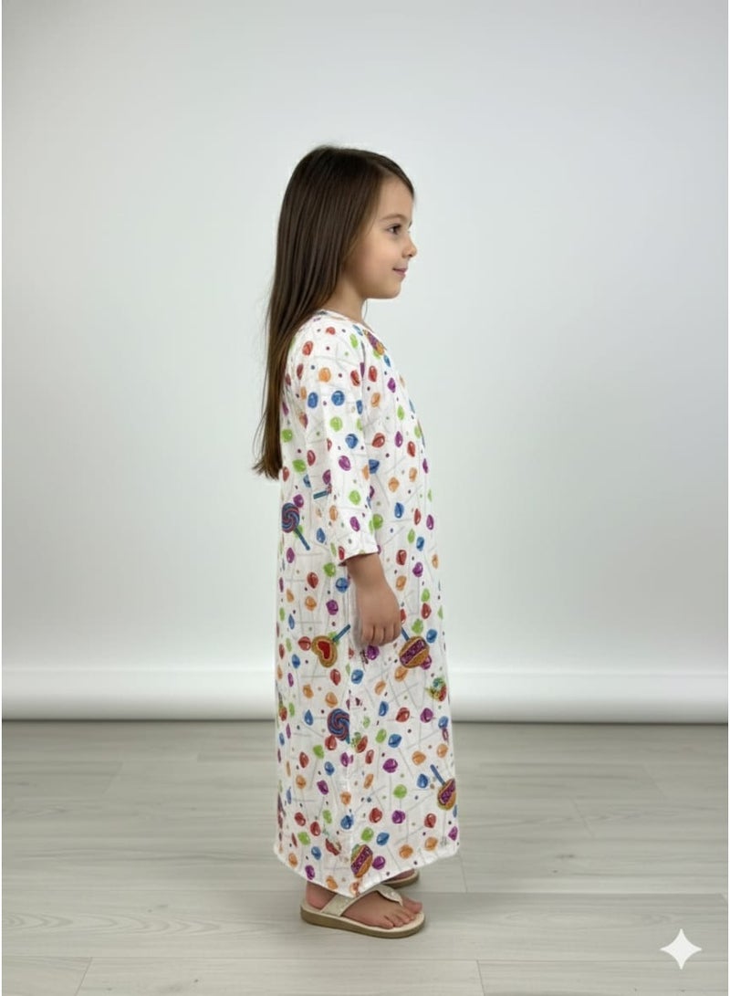 Linelle Rayon Printed Kids Jalabiya, White Multicolor Candy Print - Image 2