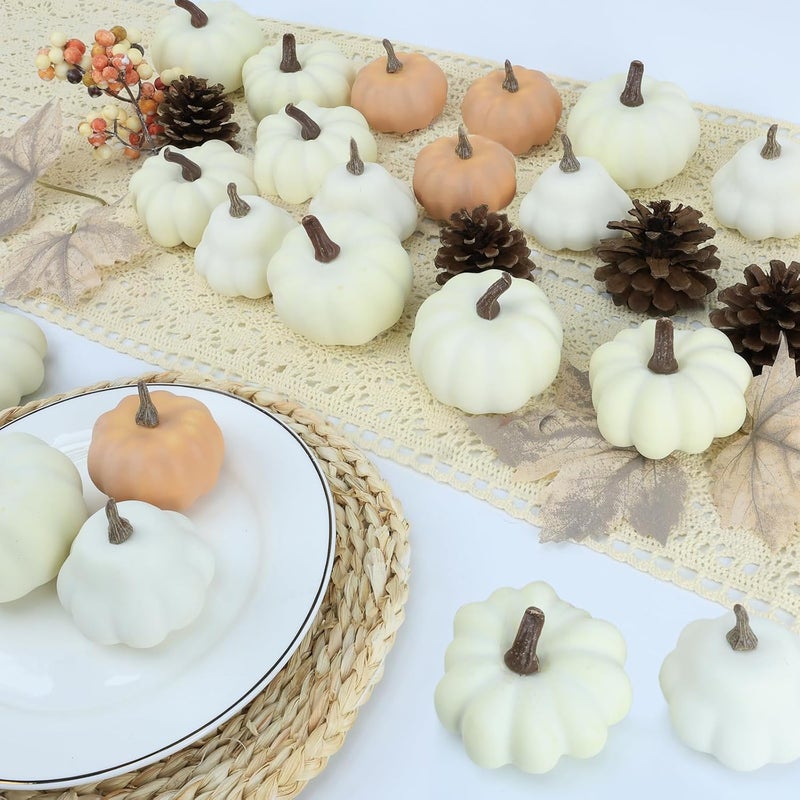 Ghrdopy 17 PCS Kit Artificial Pumpkins Decorations - Plastic Pumpkins for Fall Home Farmhouse Thanksgiving Mini Pumpkin Decor - Image 3