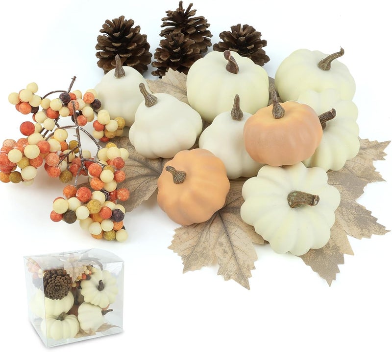 Ghrdopy 17 PCS Kit Artificial Pumpkins Decorations - Plastic Pumpkins for Fall Home Farmhouse Thanksgiving Mini Pumpkin Decor - Image 1