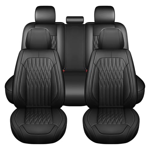 Huidasource Black Car Seat Covers Waterproof Faux Leather Universal Fit Most Cars Sedans SUVs Trucks Airbag Compatible Cup Holder Access Car Seat Compatible Easy Install Wipes Clean - Image 1