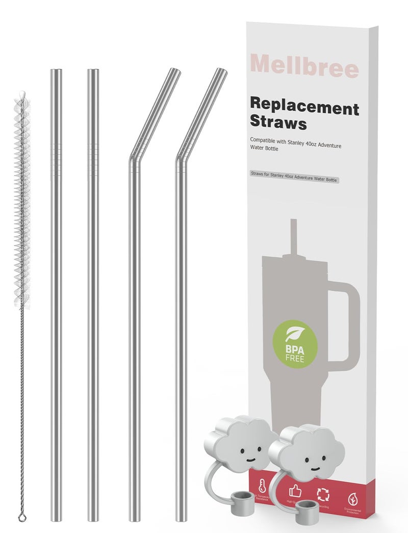 Mellbree Replacement Metal Straw Compatible with Stanley Cup 40oz 4Pack Mellbree Reusable Stainless Steel Straws Compatible with Stanley Adventure Quencher Travel Tumbler