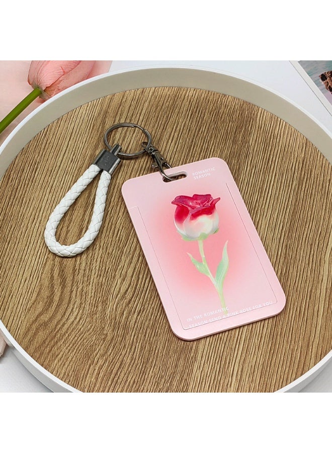 NIBEMINENT 1 - Piece Tulip Rose Kpop Photo Card Holder Pendant Key Chain ID Badge Holder ID Card Holder Photo Card Protector for School ID Office ID Access Card for Women Girls - Image 1