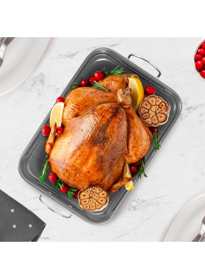 Glad Roasting Pan Nonstick 11x15 - Heavy Duty Metal Bakeware Dish with Rack - Large Oven Roaster Tray for Baking Turkey, Chicken, and Veggies - Image 4