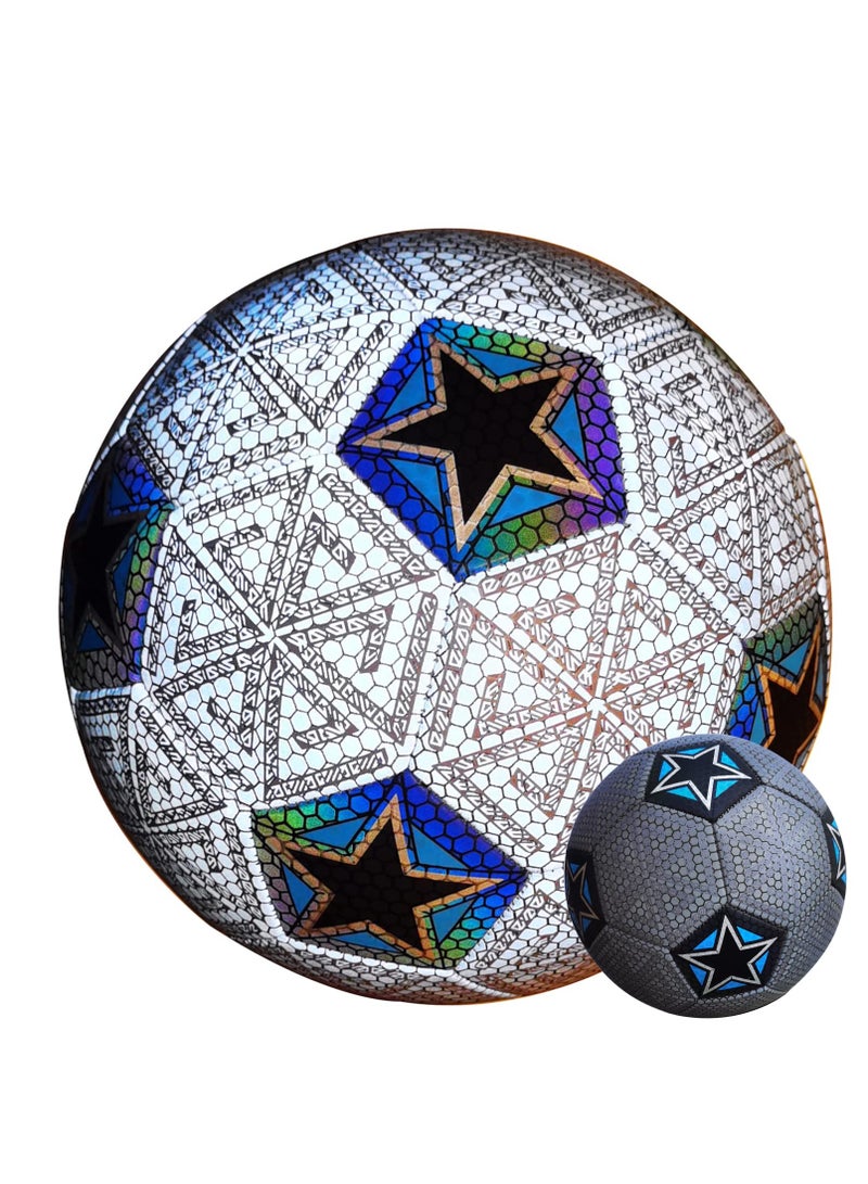 SOLARAE كرة قدم، كرة قدم هولوجرافية حجم 5، كرة قدم متوهجة عاكسة مع مضخة لتدريب كرة القدم الداخلية والخارجية هدية - Image 1