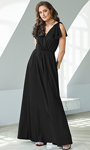 KOH KOH Plus Size Womens Long Sleeveless Flowy Prom Evening Wedding Party Guest Bridesmaid Bridal Formal Cocktail Summer Floor-Length Gown Gowns Maxi Dress Dresses, Black XL 14-16 - Image 2