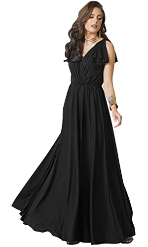 KOH KOH Plus Size Womens Long Sleeveless Flowy Prom Evening Wedding Party Guest Bridesmaid Bridal Formal Cocktail Summer Floor-Length Gown Gowns Maxi Dress Dresses, Black XL 14-16 - Image 5