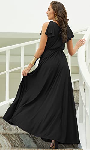 KOH KOH Plus Size Womens Long Sleeveless Flowy Prom Evening Wedding Party Guest Bridesmaid Bridal Formal Cocktail Summer Floor-Length Gown Gowns Maxi Dress Dresses, Black XL 14-16 - Image 4
