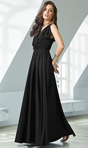 KOH KOH Plus Size Womens Long Sleeveless Flowy Prom Evening Wedding Party Guest Bridesmaid Bridal Formal Cocktail Summer Floor-Length Gown Gowns Maxi Dress Dresses, Black XL 14-16 - Image 3