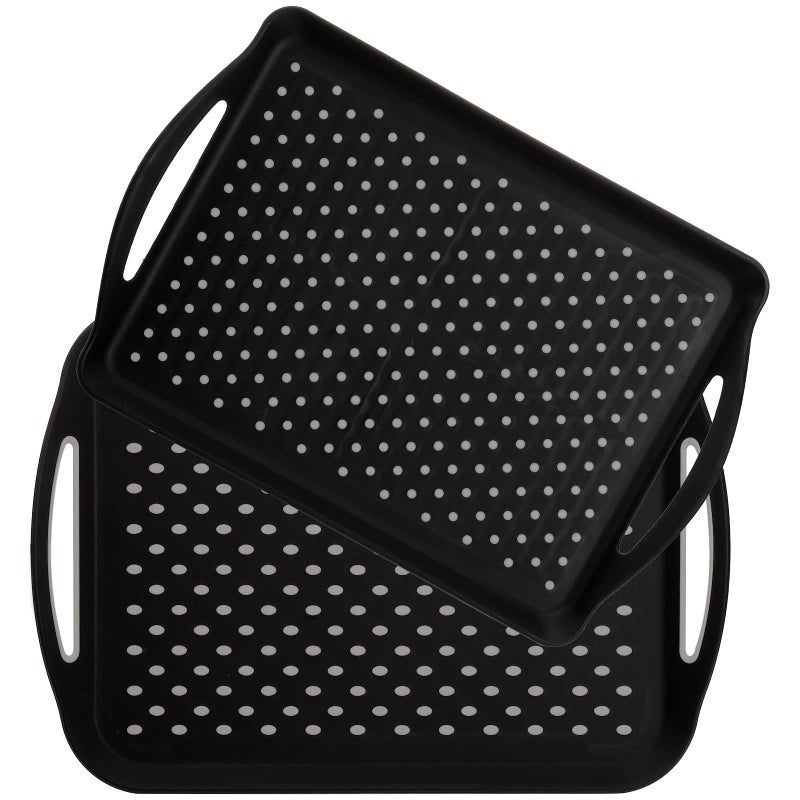 TOPZEA 2 Pack Non Slip Serving Tray with Handle Plastic Cafeteria Tray Fast Food Serving Tray School Lunch Tray Rectangular Server Tray for Breakfast on Bed Coffee Table Car Black