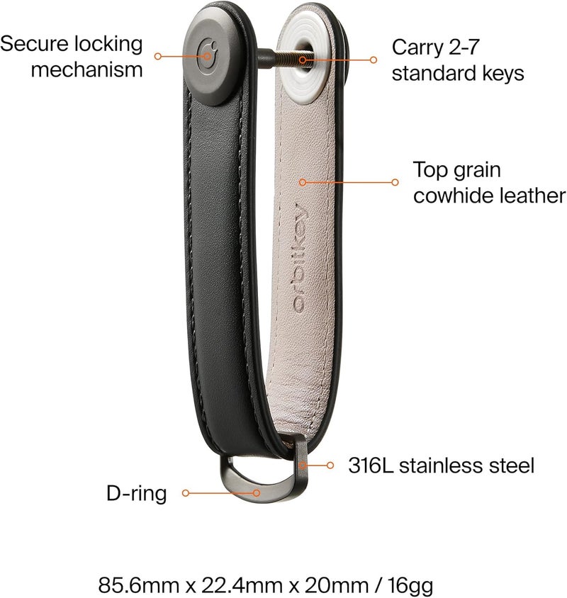 Orbitkey Leather Key Organizer - Durable, Slim & Quiet Profile, Holds Up to 7 Keys, Black with Black Stitching - Image 5