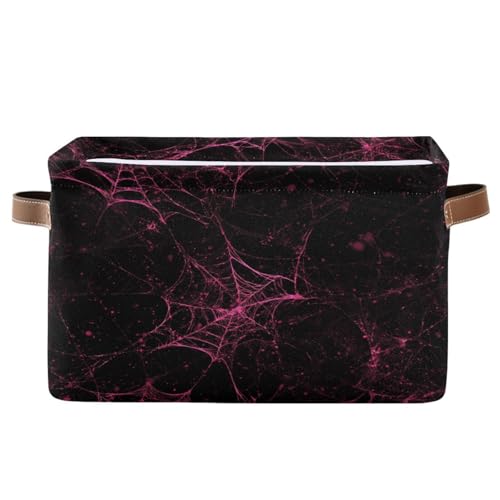 Dussdil Halloween Pink Red Cobweb Storage Basket Fabric Kitchen Baskets Storage Bins Boxes Foldable Cloth Organizer Bags for Kids Toys Books Shelf Closet Playroom Laundry Baskets 1 PCS - Image 1