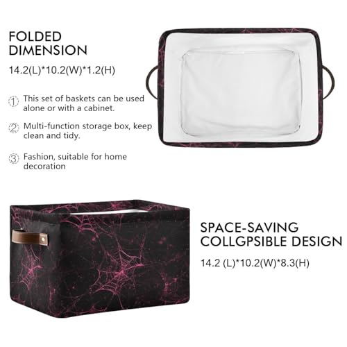 Dussdil Halloween Pink Red Cobweb Storage Basket Fabric Kitchen Baskets Storage Bins Boxes Foldable Cloth Organizer Bags for Kids Toys Books Shelf Closet Playroom Laundry Baskets 1 PCS - Image 3