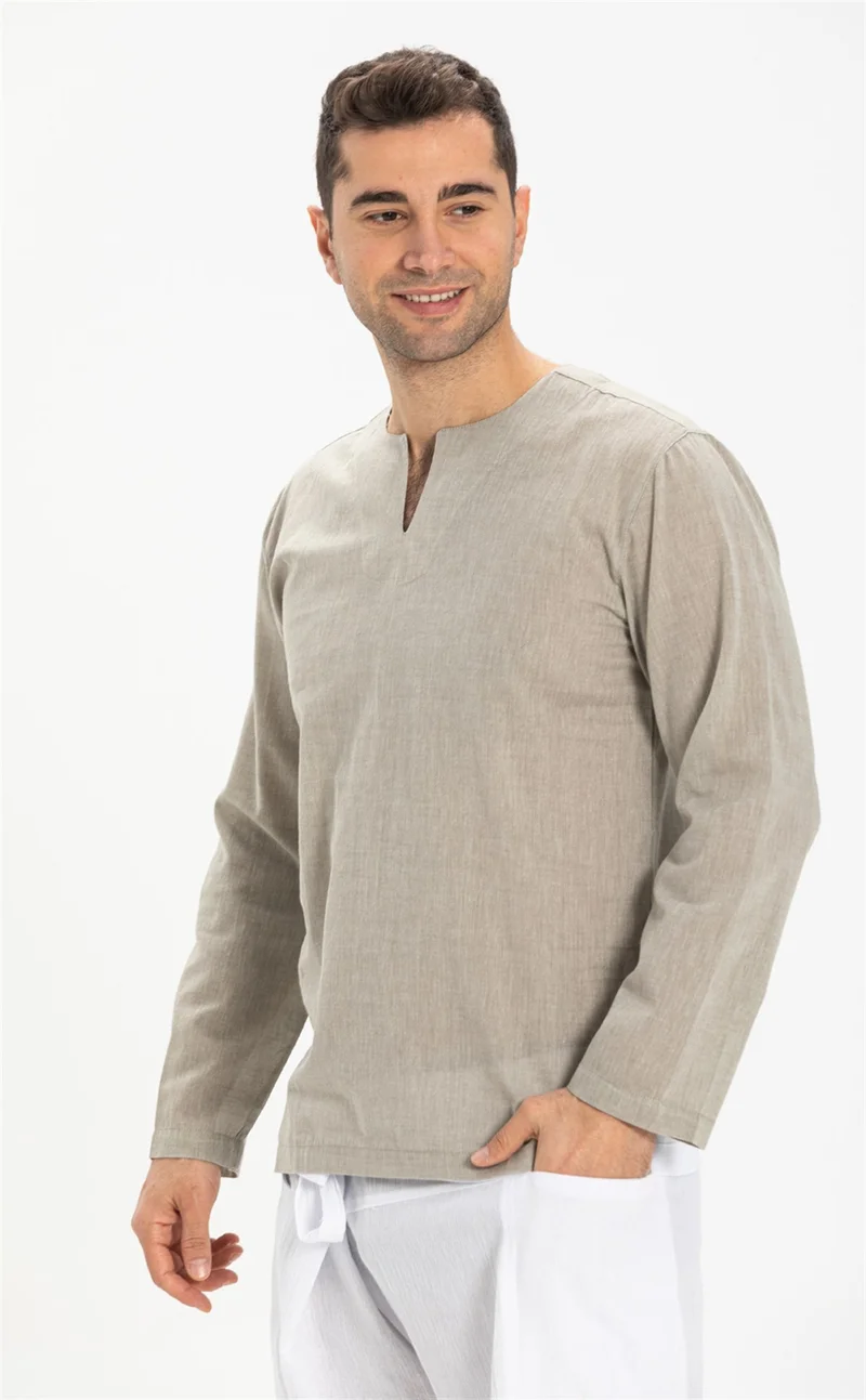 اليش شيل بيزي Uzun Kol Şile Bezi Bisiklet Yaka Erkek Tshirt Taş 3031