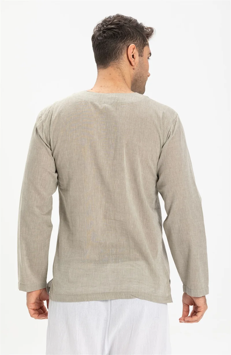 اليش شيل بيزي Uzun Kol Şile Bezi Bisiklet Yaka Erkek Tshirt Taş 3031