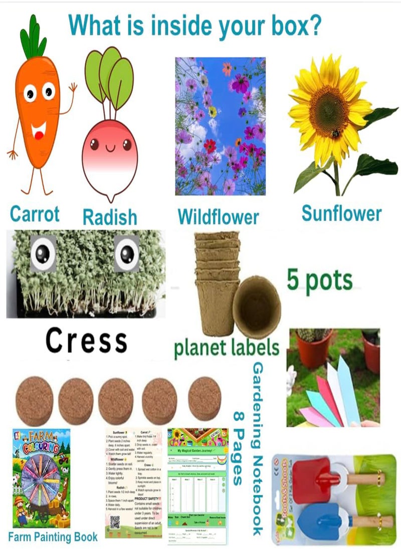GGOOT - Kids Gardening Set, Garden Set for Kids, Grow Your own kit for Children, Seed Kits for Children, Save The Bees kit, Childrens Gardening Set, Kids Activity Pack (Model 3 with Garden Tools) - Image 1