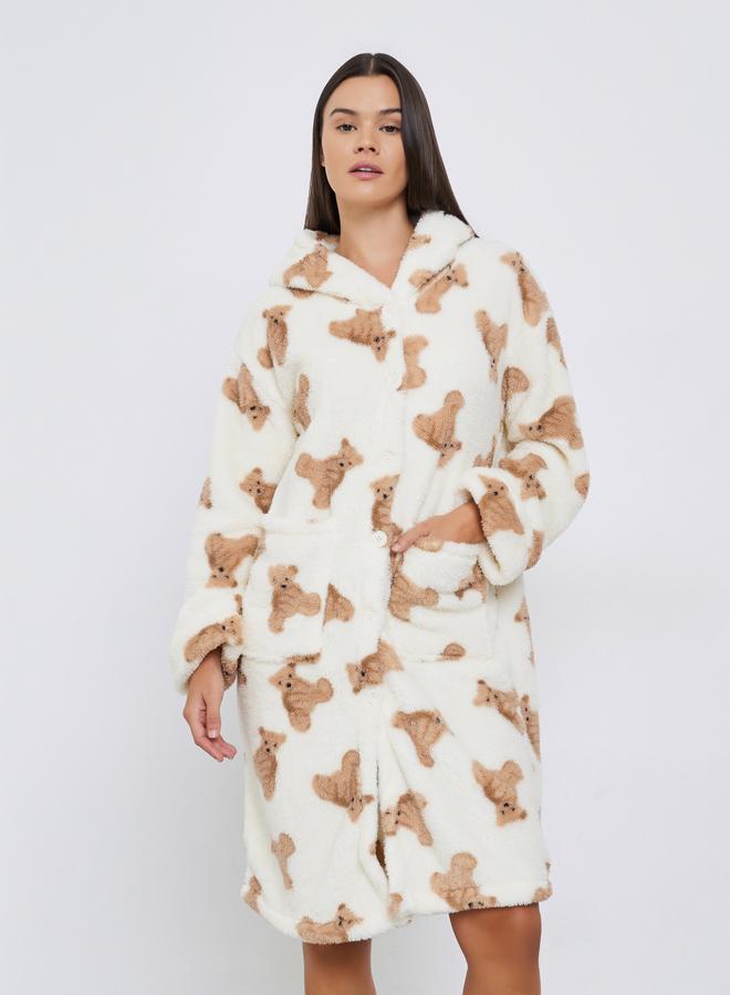 ستايلي روب بطبعة دب وياقة هودي مزينة بأذنين - Image 2