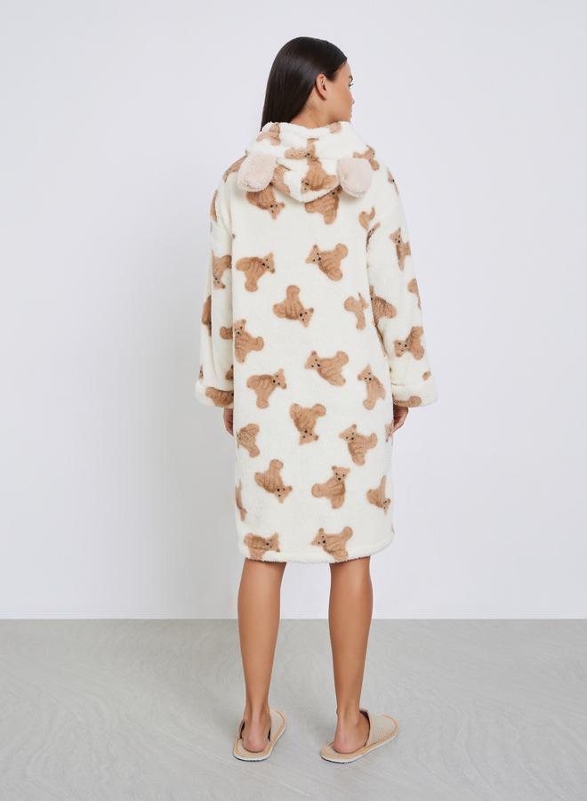 ستايلي روب بطبعة دب وياقة هودي مزينة بأذنين - Image 4