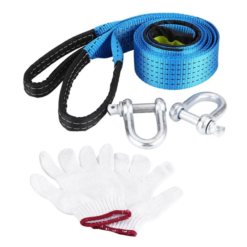 Tow Rope 8 Ton High Strength Polyester Recovery Strap - U-Shaped Carbon Steel Safety Hooks Emergency Towing Cable for Off Road, Mud Sand Snow Stuck Vehicles & Roadside Assistance - Image 1