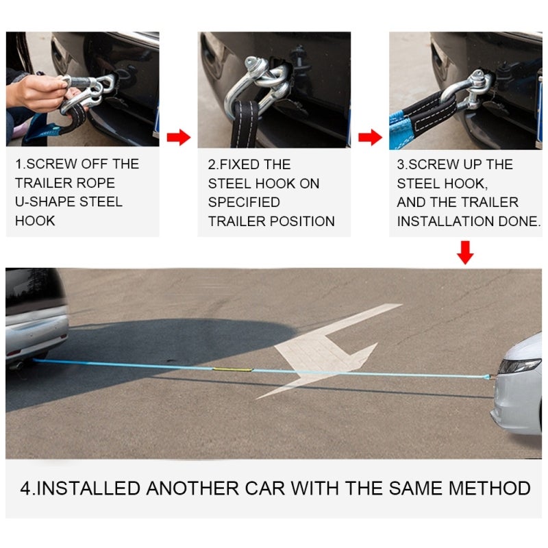 Tow Rope 8 Ton High Strength Polyester Recovery Strap - U-Shaped Carbon Steel Safety Hooks Emergency Towing Cable for Off Road, Mud Sand Snow Stuck Vehicles & Roadside Assistance - Image 3