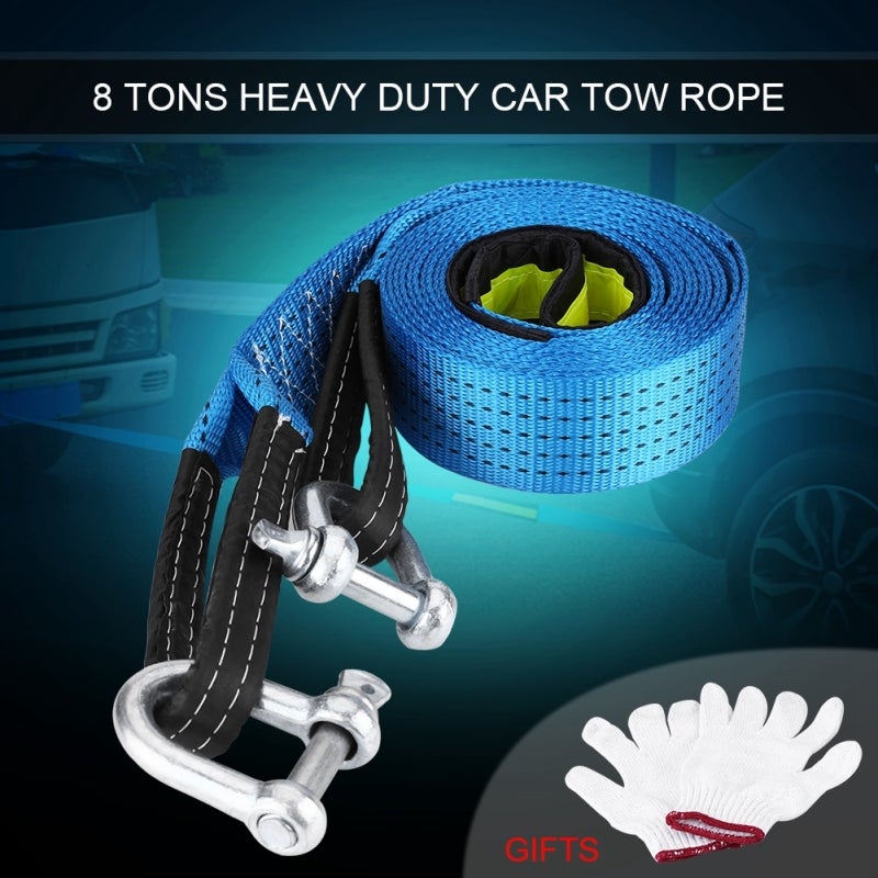 Tow Rope 8 Ton High Strength Polyester Recovery Strap - U-Shaped Carbon Steel Safety Hooks Emergency Towing Cable for Off Road, Mud Sand Snow Stuck Vehicles & Roadside Assistance - Image 2