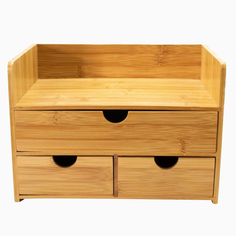 Sorbus Bamboo Desk Organizer - 3-Tier 100% Bamboo Desktop Organizers â€“ Mini Bamboo Desk Drawer Tabletop Storage Box Countertop Organization 3 Drawers & Shelf - Office, Makeup Vanity, Fully Assembled - Image 4