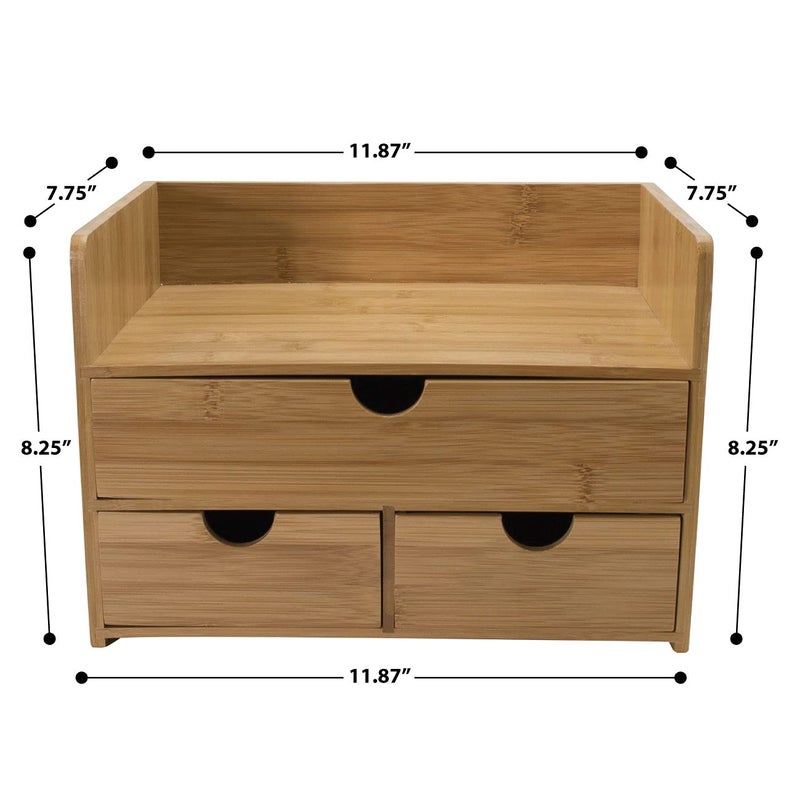 Sorbus Bamboo Desk Organizer - 3-Tier 100% Bamboo Desktop Organizers â€“ Mini Bamboo Desk Drawer Tabletop Storage Box Countertop Organization 3 Drawers & Shelf - Office, Makeup Vanity, Fully Assembled - Image 2