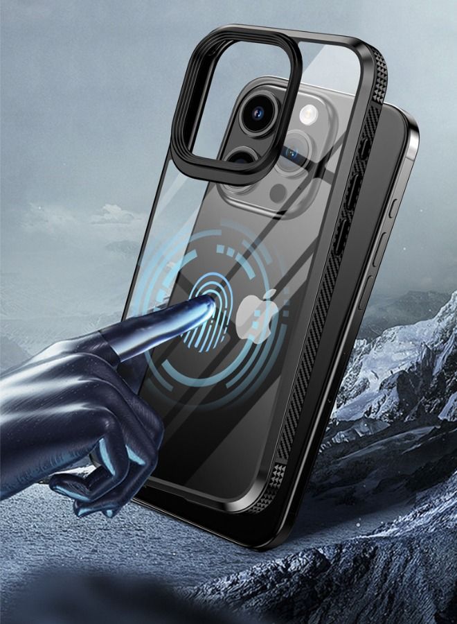 IPAKY iPhone 15 Pro Case, Transparent PC Hard Back Panel + Black TPU Soft Frame Case Cover, Anti-Drop Explosion-Proof Non-Stick Fingerprint Protective Case for Apple iPhone 15 Pro - Image 3