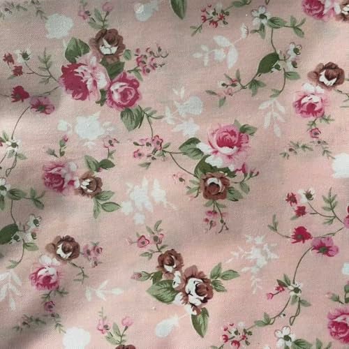LMAEZNER Light Weight Natural Cotton Fabric by The Yard DIY Making Supplies Quilting Patchwork Fabric DIY for Quilting Cotton Patchwork Cushions (Light Pink Floral, 1 Yard pre Cut) - Image 1