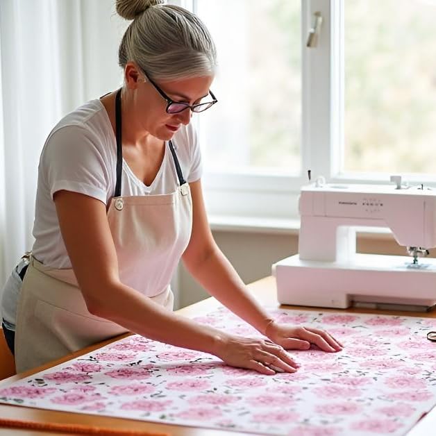 LMAEZNER Light Weight Natural Cotton Fabric by The Yard DIY Making Supplies Quilting Patchwork Fabric DIY for Quilting Cotton Patchwork Cushions (Light Pink Floral, 1 Yard pre Cut) - Image 3