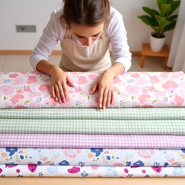 LMAEZNER Light Weight Natural Cotton Fabric by The Yard DIY Making Supplies Quilting Patchwork Fabric DIY for Quilting Cotton Patchwork Cushions (Light Pink Floral, 1 Yard pre Cut) - Image 5