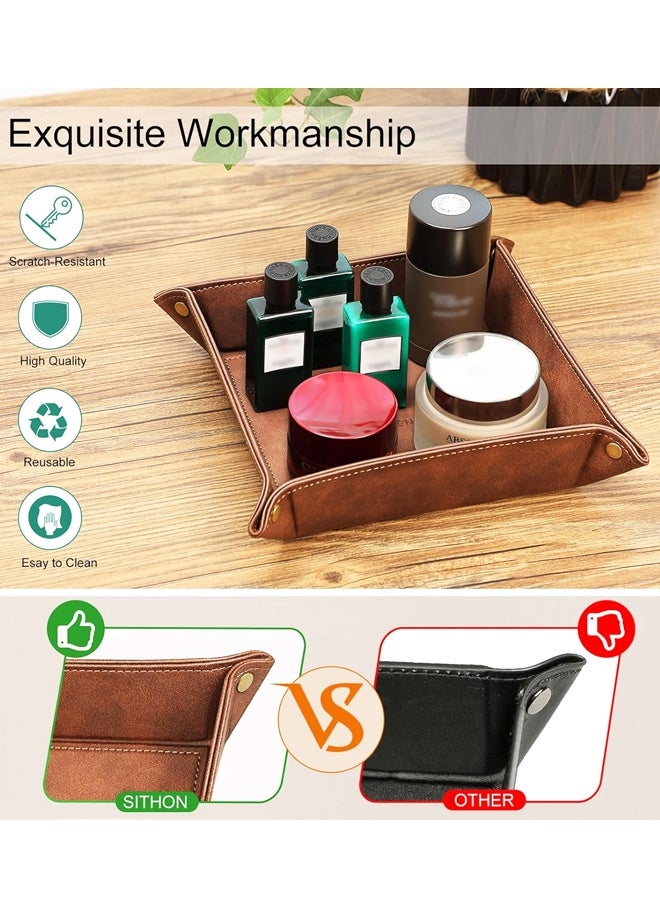 PU Leather Desktop Valet Tray Storage Organizer Brown - Image 3