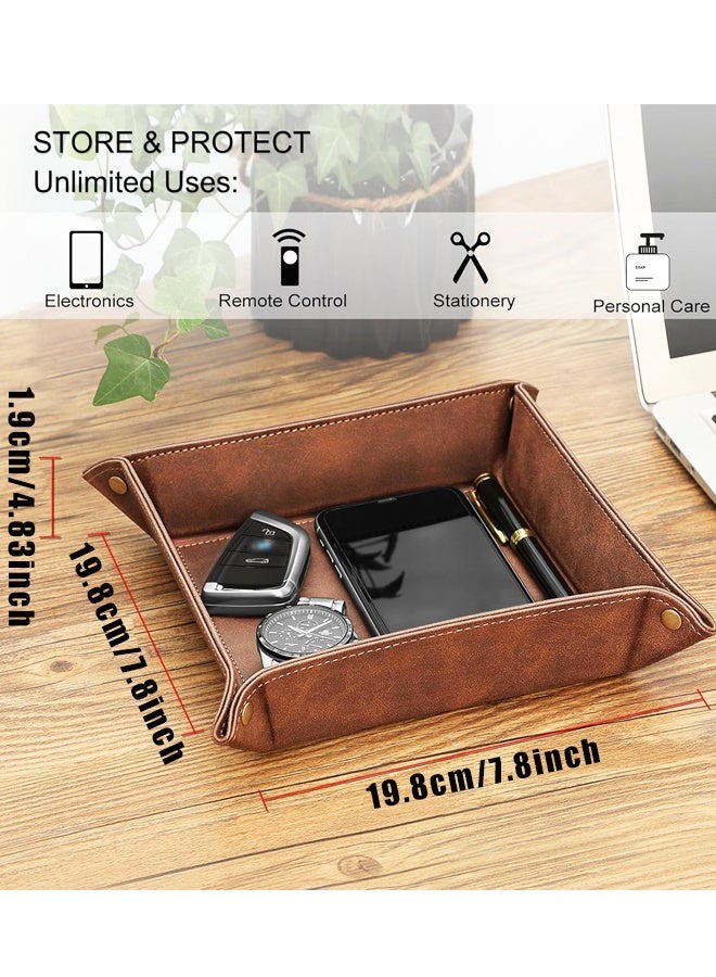 PU Leather Desktop Valet Tray Storage Organizer Brown - Image 2