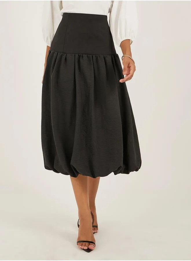 Styli High Rise Balloon Hem A-Line Midi Skirt