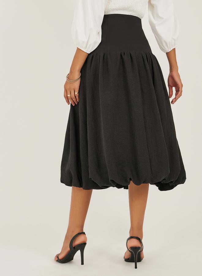 ستايلي تنورة ميدي بخصر مرتفع وأكمام بالون وخط - Image 4