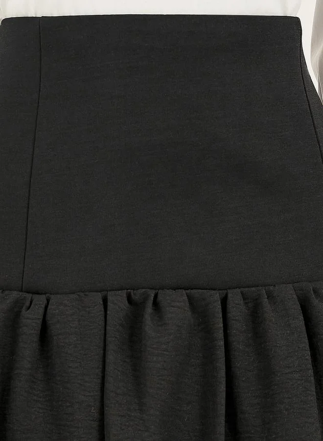 Styli High Rise Balloon Hem A-Line Midi Skirt